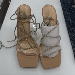 Chic Silver and White Strappy Heels